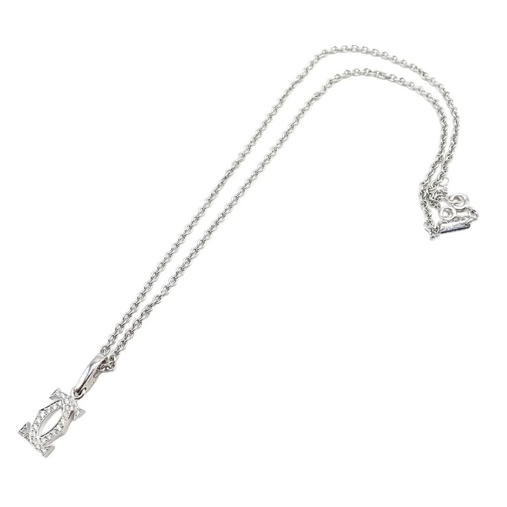 Authentic! Cartier Double C 18k White Gold Diamond Pendant Necklace - Picture 4 of 12